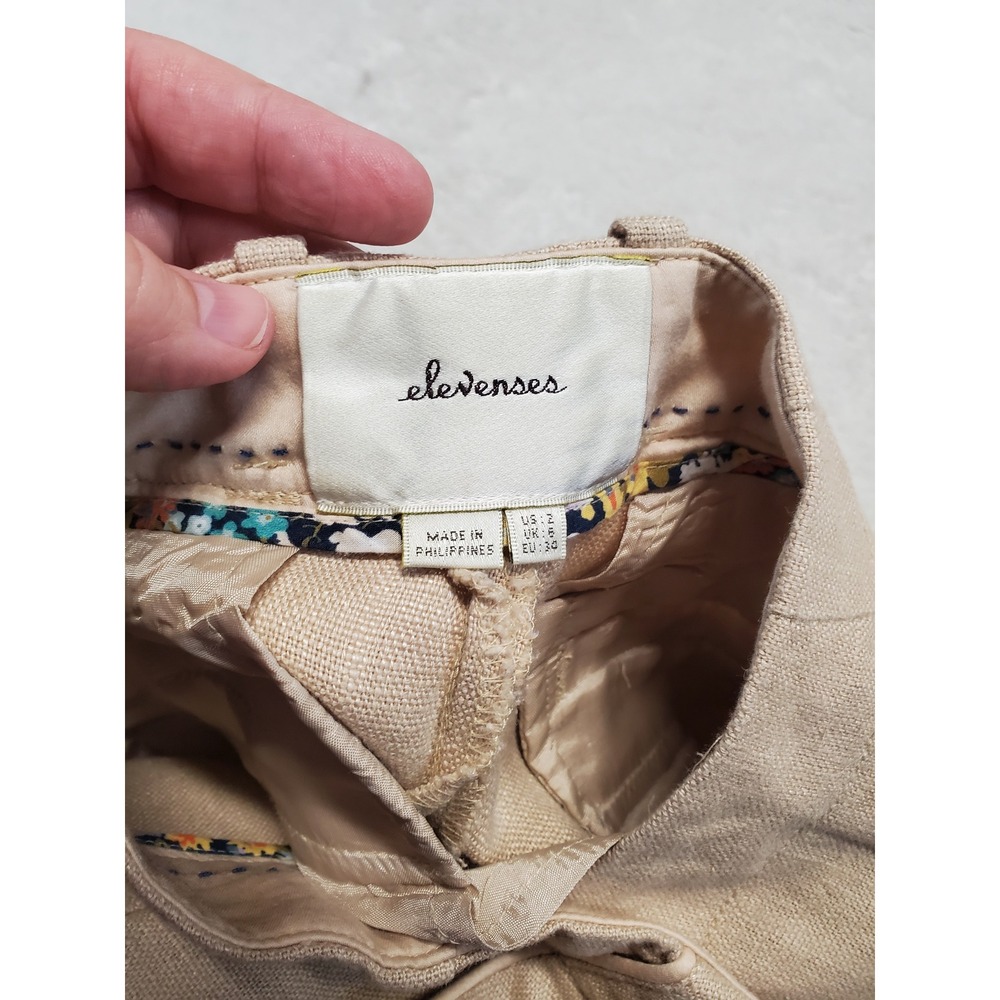 Elevenses Anthropologie Cream Linen Blend Cropped Pant 2 Capsule Boho Minimalist - Picture 10 of 11